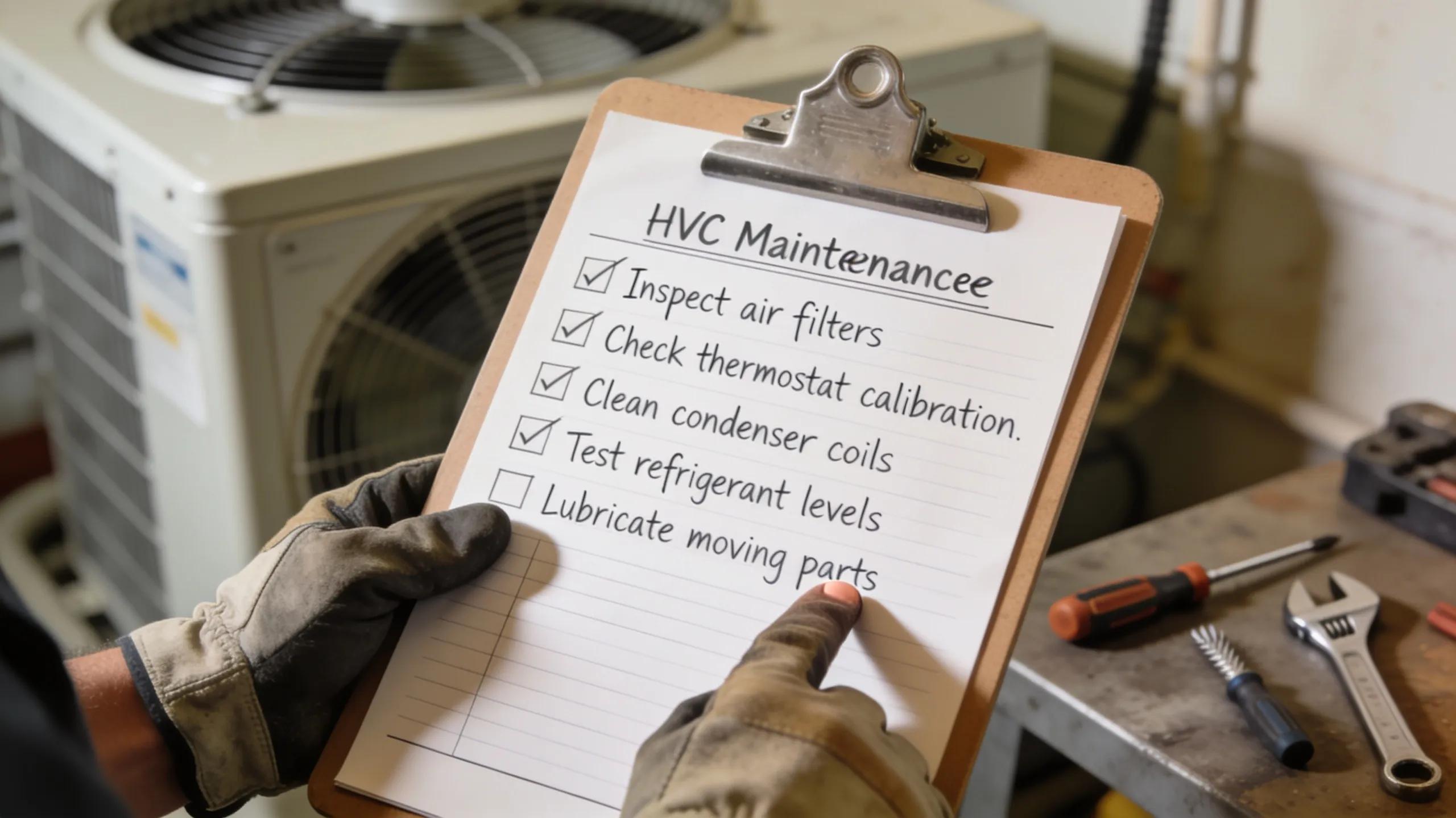 Close-up of HVAC maintenance checklist being reviewed